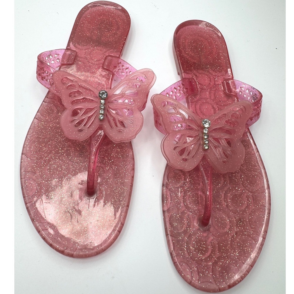 Coach Pink Glitter Jelly Butterfly Thong Sandals Rhinestone Y2K Flip Flops 10